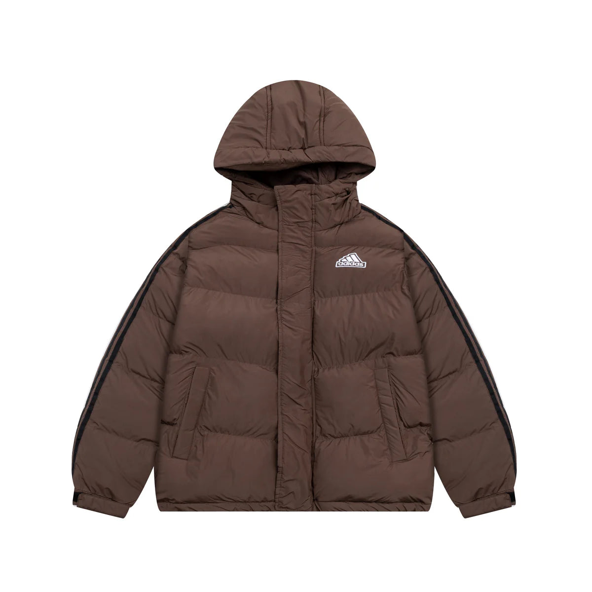 ADIDAS ESSENTIALS HOODED PUFFER JACKET – BROWN