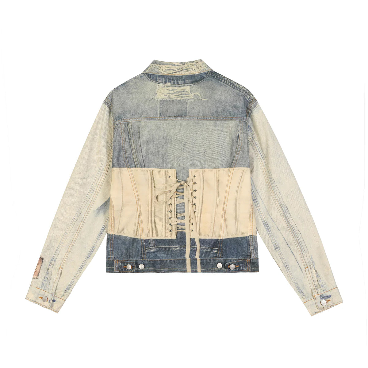 ACNE STUDIOS PATCHWORK LACE-UP DENIM JACKET – LIGHT BLUE